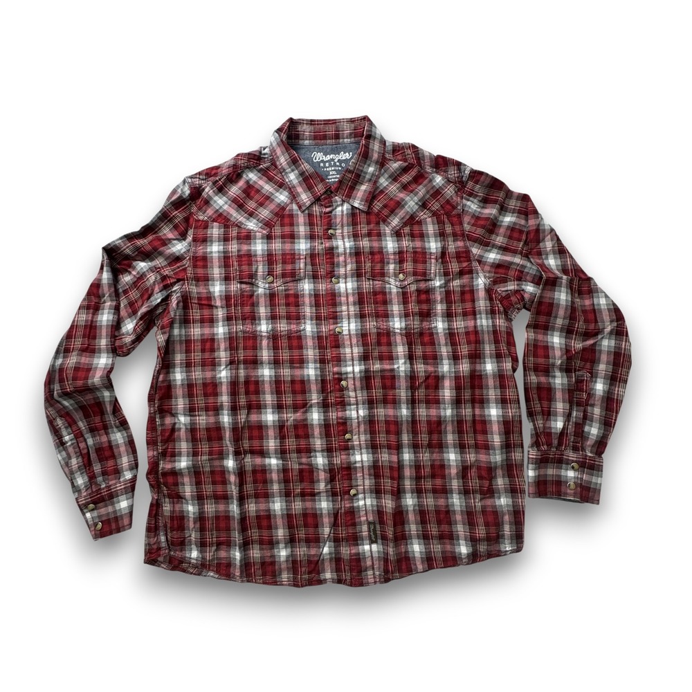 Wrangler Retro Premium Mens XXL Red Plaid Western Snap Long Slve Shirt 112330790